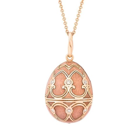 Fabergé Heritage Rose Gold Pink Guilloché Enamel Egg Pendant 173FP1440