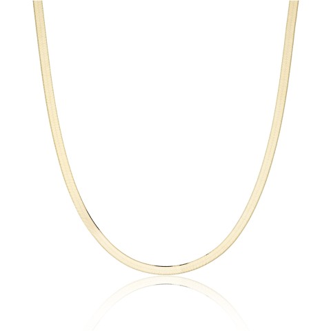 Silver Yellow Gold Plated Flat Herringbone Chain Necklace