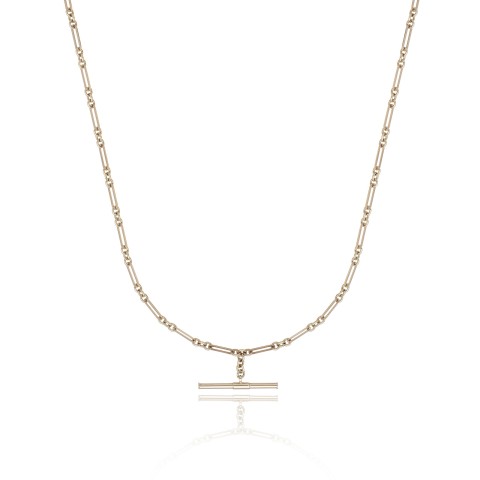 9ct Yellow Gold Paperclip Chain T-Bar Necklace
