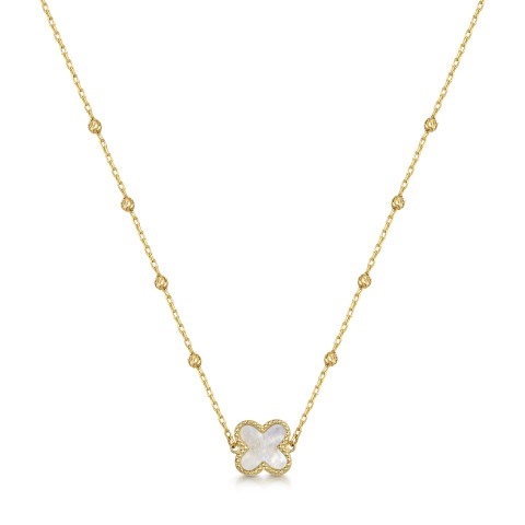 9ct Yellow Gold Mother of Pearl Clover Necklet