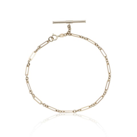 9ct Yellow Gold Paperclip Chain T-bar Bracelet