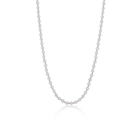 9ct Yellow Gold Pearl And Ball Necklet