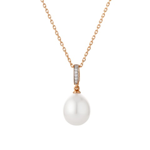 9ct Yellow Gold Pearl and Diamond 0.02ct Drop Pendant