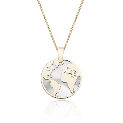 9ct Yellow Gold Mother of Pearl Globe Pendant Necklace