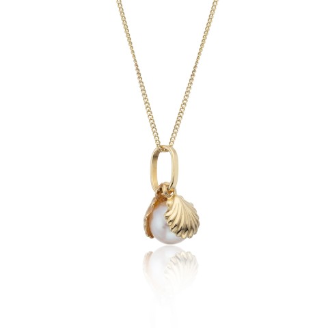 9ct Yellow Gold Freshwater Pearl Shell Pendant Necklace