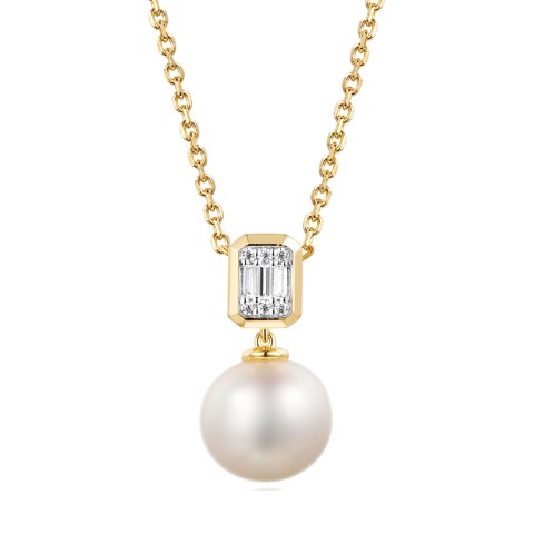 18ct Yellow Gold 0.08ct Diamond and Pearl Pendant
