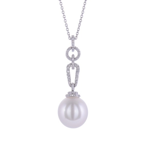 18ct White Gold Pearl And Diamond Pendant