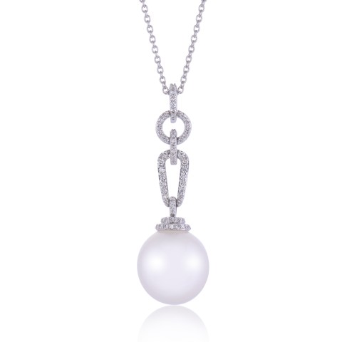 18ct White Gold Pearl And Diamond Pendant