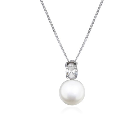 9ct White Gold pearl Oval Cubic Zirconia Pendant