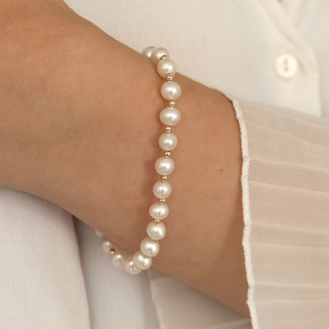 14ct Yellow Gold Bead And Ball Pearl Bracelet