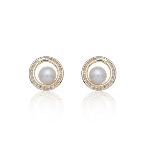 9ct Yellow Gold Pearl And Cubic Zirconia Stud Earrings
