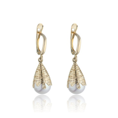 9ct Yellow Gold Freshwater Pearl Cone Drop Earrings