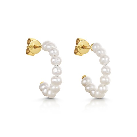 18ct Yellow Gold Pearl Hoop Earrings