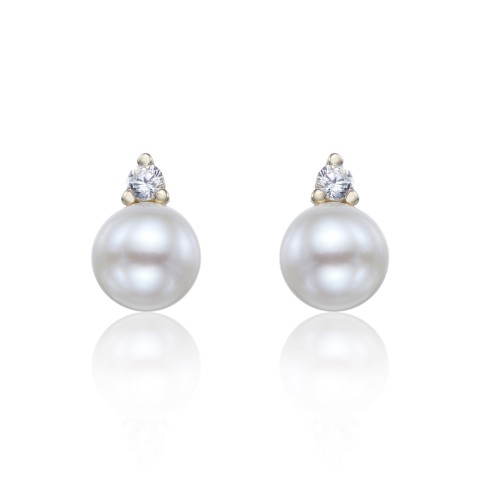 9ct Yellow Gold Cubic Zirconia and Pearl Earrings