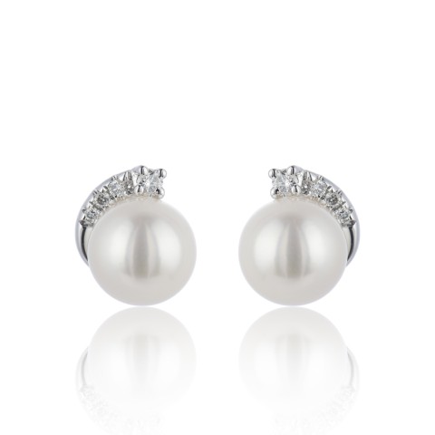 9ct White Gold Pearl and Diamond 0.08ct Stud Earrings