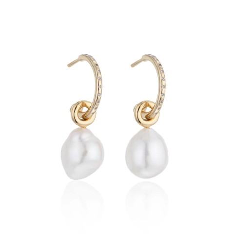 14ct Yellow Plated Silver Pearl and White Sapphire Drop Earrings