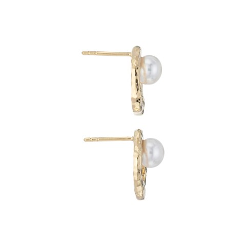  Yellow Gold Plated Hammered 6-6.5mm Pearl Earrings