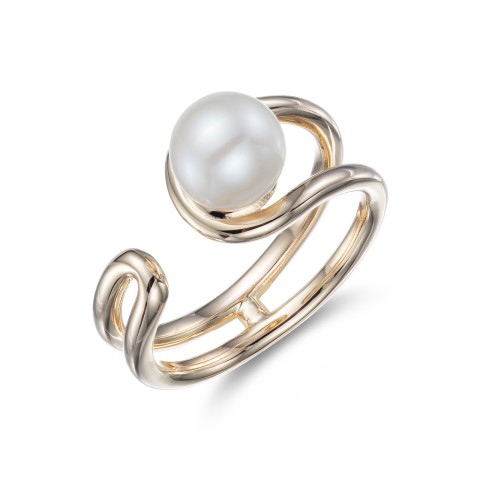 Yellow Gold Plated Open Pearl Ring
