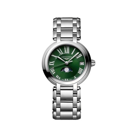 Longines Prima Luna Ladies Watch L81154616 Green Roman Dial Stainless Steel Bracelet