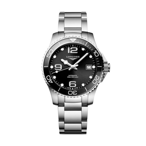 Longines HydroConquest Mens Watch L37804566 Black Dial Ceramic Bezel Steel Bracelet
