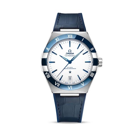 Omega Constellation Mens Watch O13133412104001 White Dial Blue Leather Strap