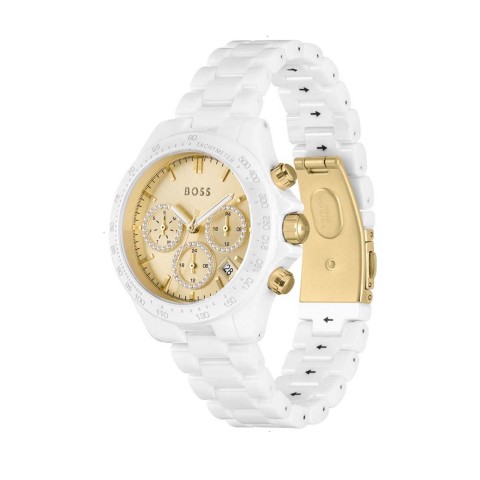 Hugo Boss Novia Ceramic Ladies Watch 1502631 Pale Gold Dial White Ceramic Bracelet