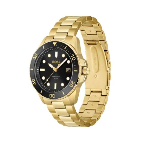 Hugo Boss Ace Mens Watch 1513917 Black Dial and Bezel Gold Tone Bracelet