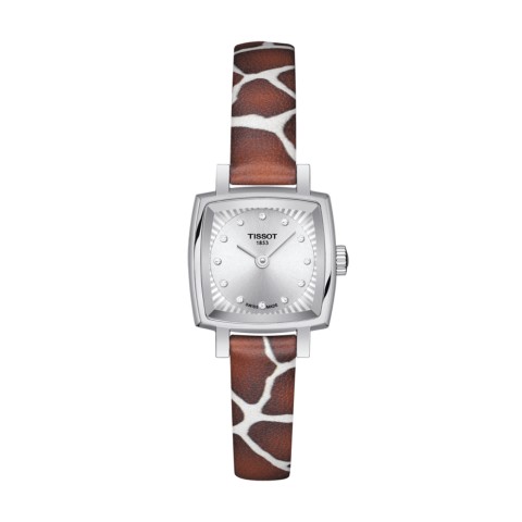 Tissot Lovely Square Silver Dial Girafffe Leather Strap Ladies Watch T0581091703600