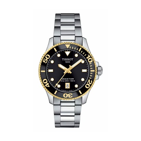 Tissot Seastar 1000 Unisex Watch T120.210.21.051.00 Black Dial YG Black Case Steel Bracelet