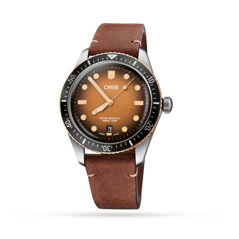 Gents Oris Divers Sixty Five Bronze Dial Brown Leather Strap