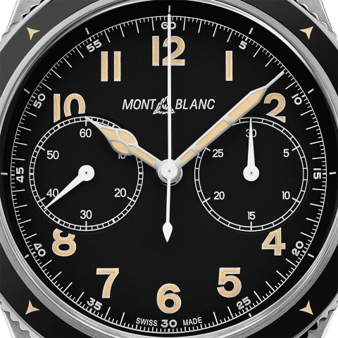 Montblanc 1858 Automatic Chronograph Mens Watch 126915 Black Dial and Leather Strap