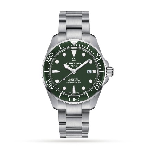 Certina DS Action Diver Mens Watch CO032.607.11.091.00 Green Dial Steel Bracelet