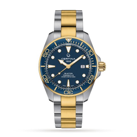 Certina DS Action Diver Mens Watch CO032.607.22.041.00 Blue Dial Bi Metal Bracelet