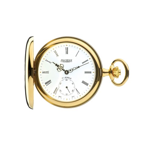 Jean Pierre Hunter Gold Plated 17 Jewelled Mechanical Half Hunter Pocket Watch with Chain G103PM