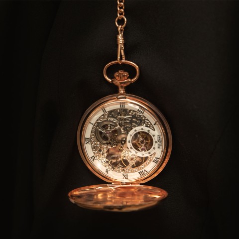 Jean Pierre Rose Gold Plated 17 Jewelled Mechanical Full HUnter Pocket Watch with Chain G252CM