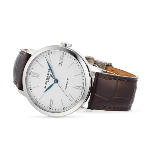 Classima silver automatic dial brown leather strap watch