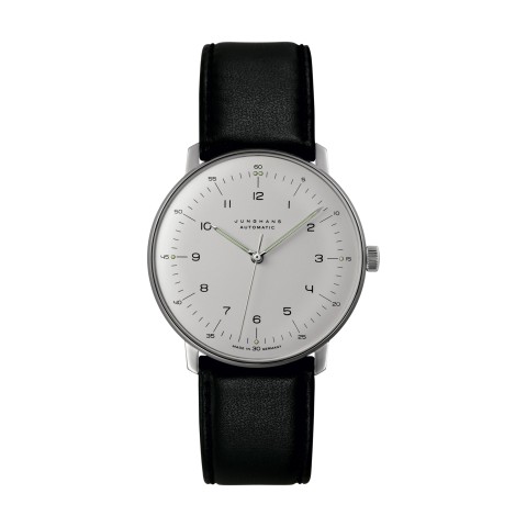 Junghans Max Bill Automatic Silver Dial Black Leather Strap Watch