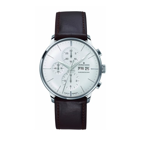 Junghans Meister Chronoscope Silver Automatic Dial Brown Leather Strap Watch