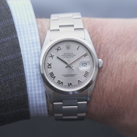 Pre-Owned Rolex GENTS DATEJUST Stainless Steel 16200 Silver Roman