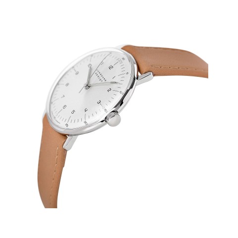 Junghans Max Bill Hand Winding Silver Dial Tan Leather Strap Watch
