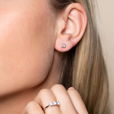 Silver Princess Cut Cubic Zirconia Stud Earrings