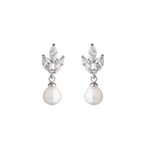 Silver Pearl and Marquise Cubic Zirconia  Drop Earrings