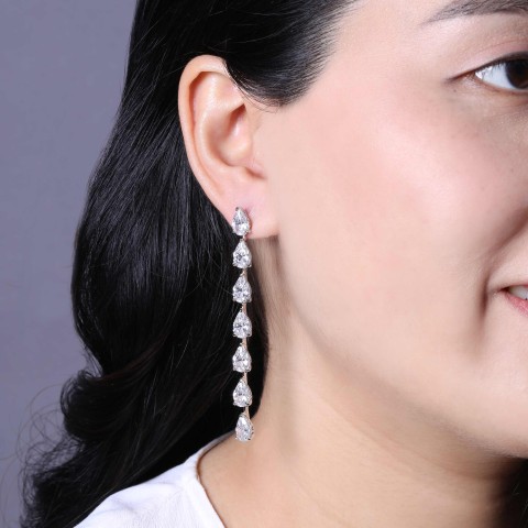 Silver Pear Cut Cubic Zirconia Drop Earrings