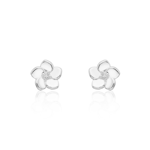 Silver Cubic Zirconia Flower Stud Earrings