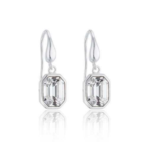Silver Cubic Zirconia Octagon Drop Earrings