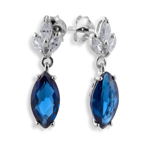 Silver Marquise Cut Midnight Blue Crystal and Cubic Zirconia Drop Earrings