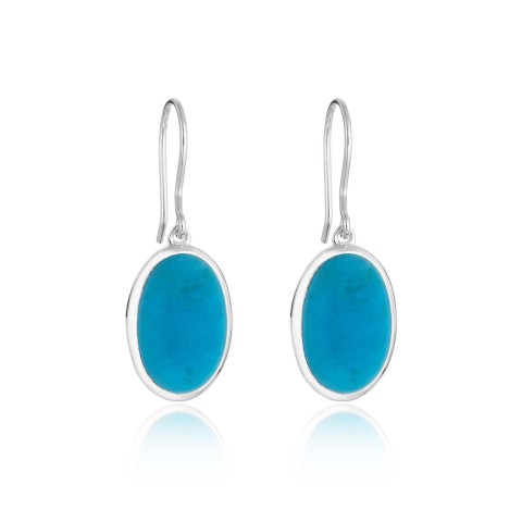 Sterling Silver Oval Turquoise Mini-Drop Earrings