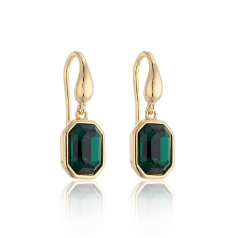 Silver Yellow Gold Plated Green Cubic Zirconia Octagon Drop Earrings