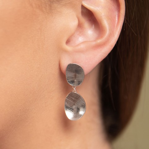 Silver Satin Plate Drop Earrings