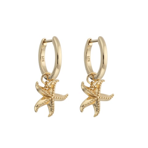 Sterling Silver Yellow Gold Plated Starfish Hoop Earrings